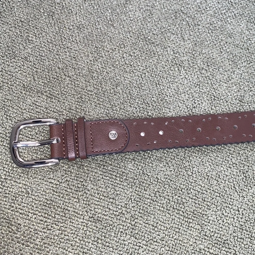 Brown Scallop Edge Tan Belt Size Large Silver Buckle Boho Scalloped